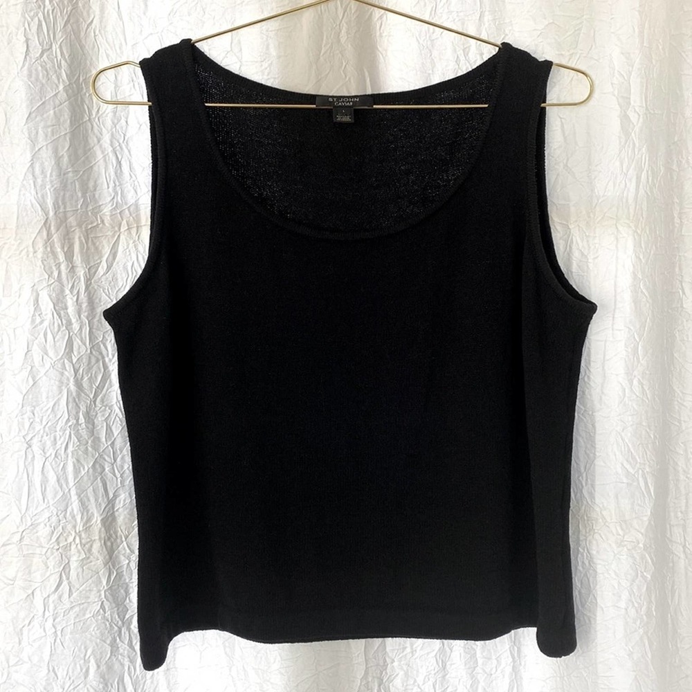 St. John Caviar Black Sweater Tank, Size Large